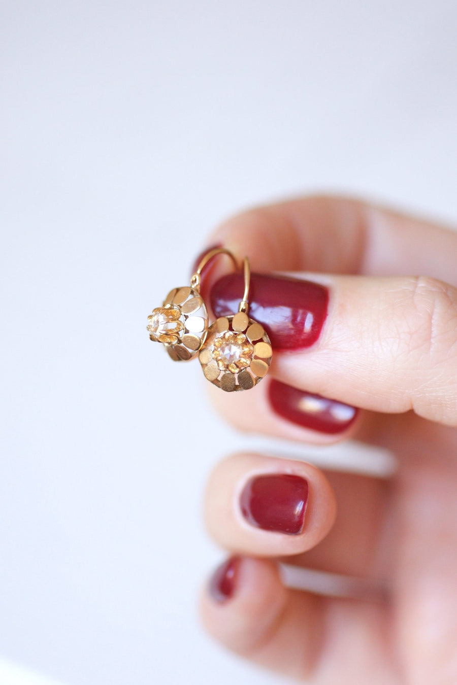 Antique pink gold and diamonds sleeper earrings - Galerie Pénélope
