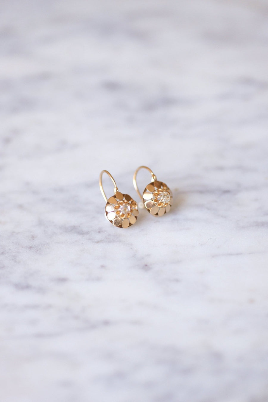 Antique pink gold and diamonds sleeper earrings - Galerie Pénélope