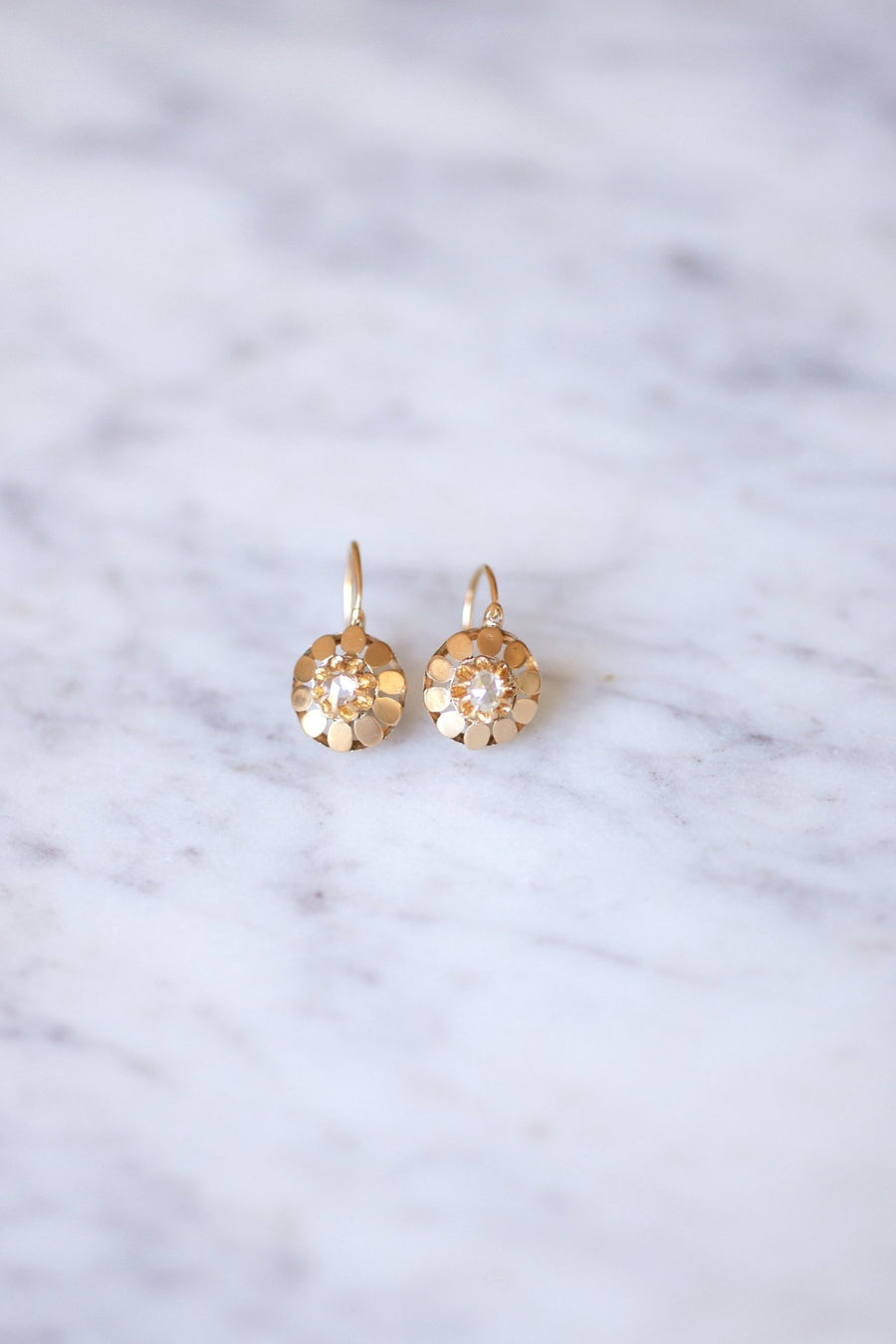 Antique pink gold and diamonds sleeper earrings - Galerie Pénélope