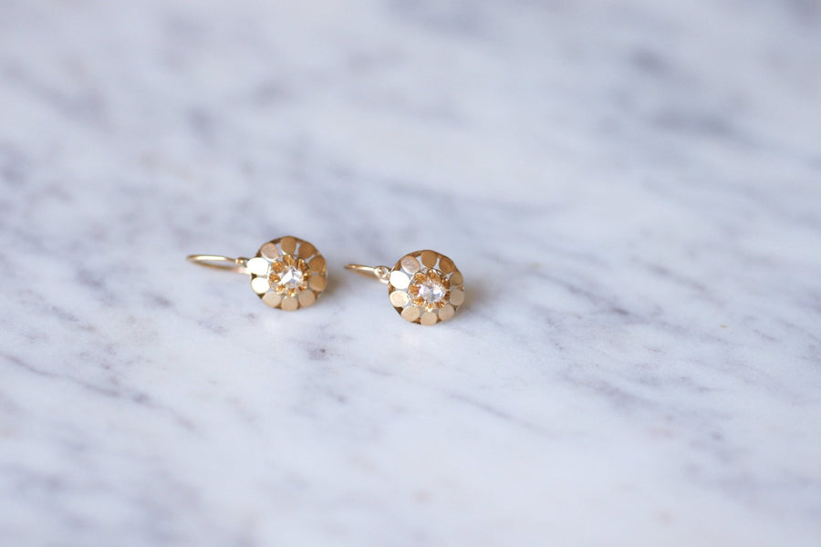 Antique pink gold and diamonds sleeper earrings - Galerie Pénélope