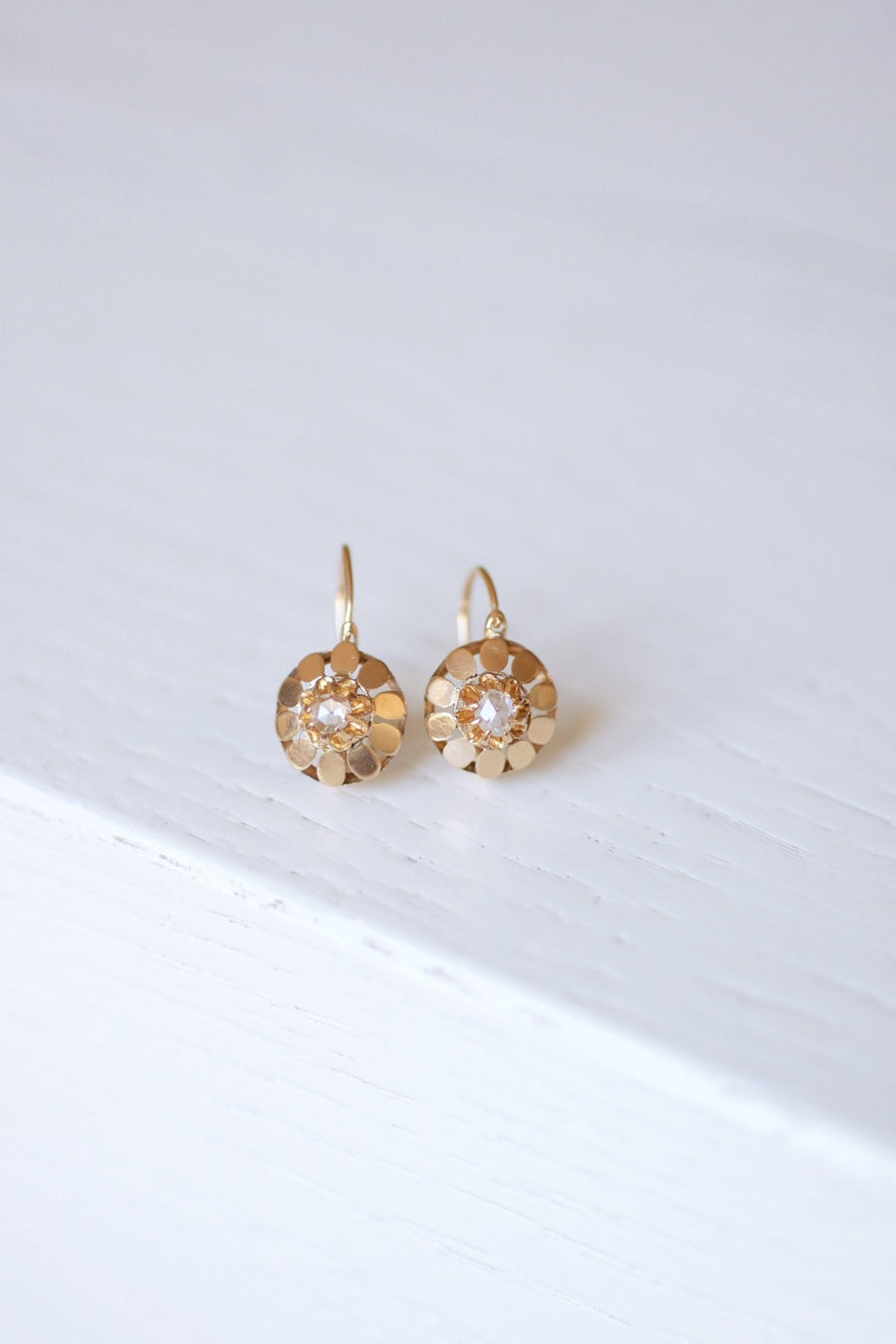 Antique pink gold and diamonds sleeper earrings - Galerie Pénélope