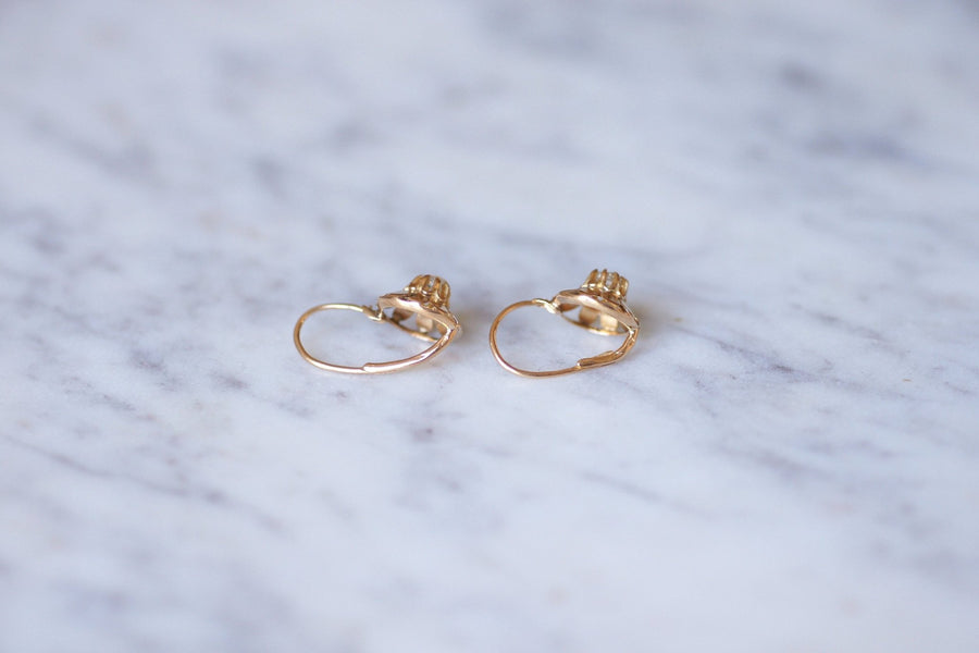 Antique pink gold and diamonds sleeper earrings - Galerie Pénélope