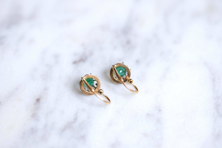Antique pink gold and emeralds sleeper earrings - Galerie Pénélope