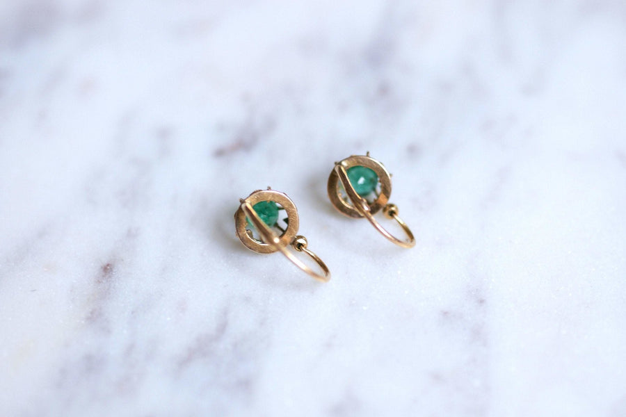 Antique pink gold and emeralds sleeper earrings - Galerie Pénélope