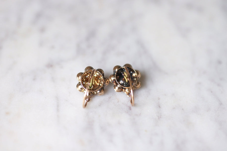 Antique pink gold and garnet sleeper earrings - Galerie Pénélope