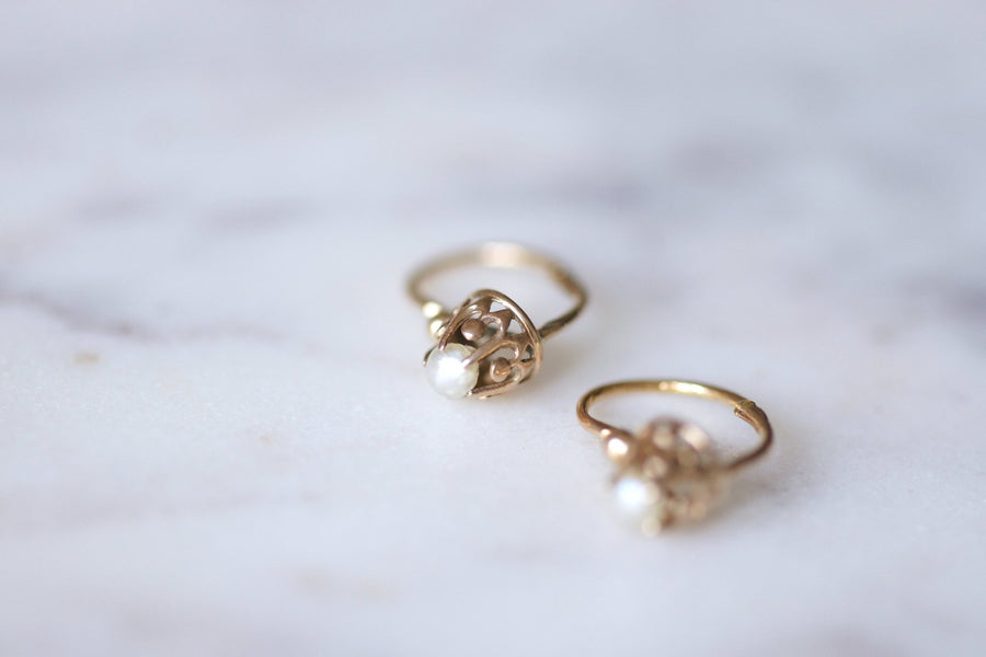 Antique pink gold and pearl earrings - Galerie Pénélope