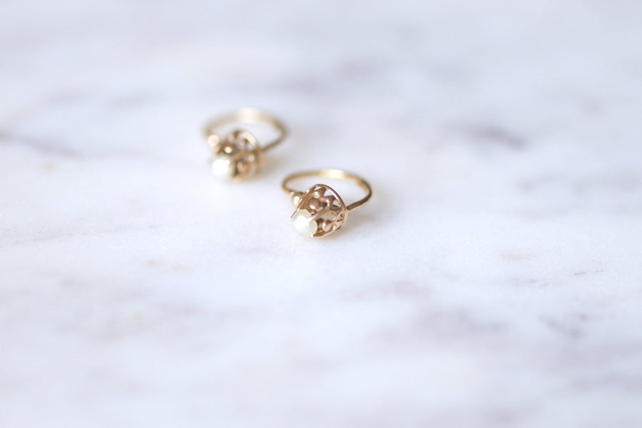 Antique pink gold and pearl earrings - Galerie Pénélope