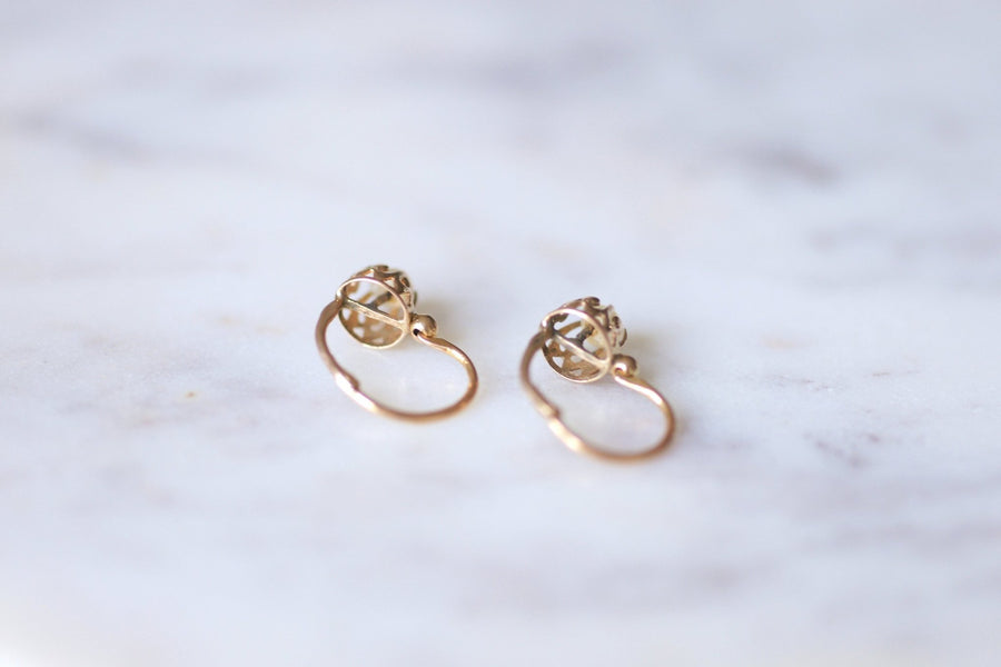 Antique pink gold and pearl earrings - Galerie Pénélope