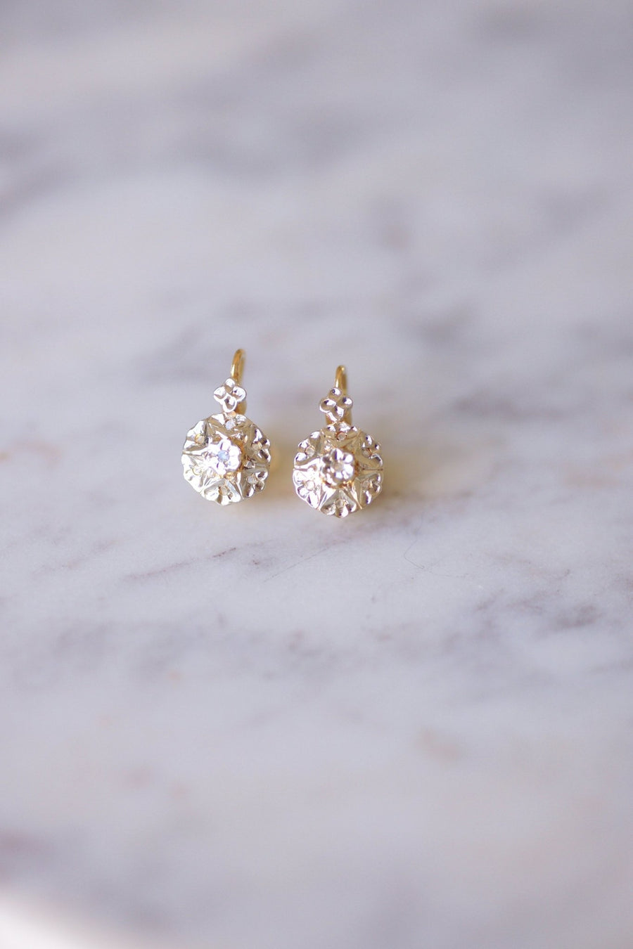 Antique gold and diamond sleeper earrings - Penelope Gallery