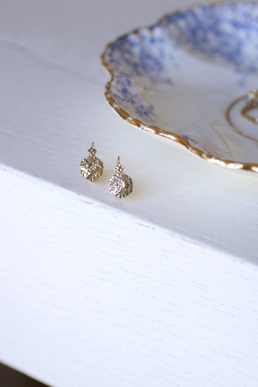 Antique gold and diamond sleeper earrings - Penelope Gallery