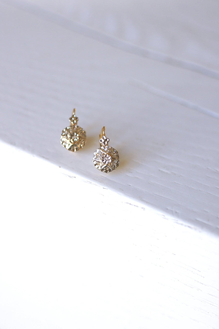 Antique gold and diamond sleeper earrings - Penelope Gallery