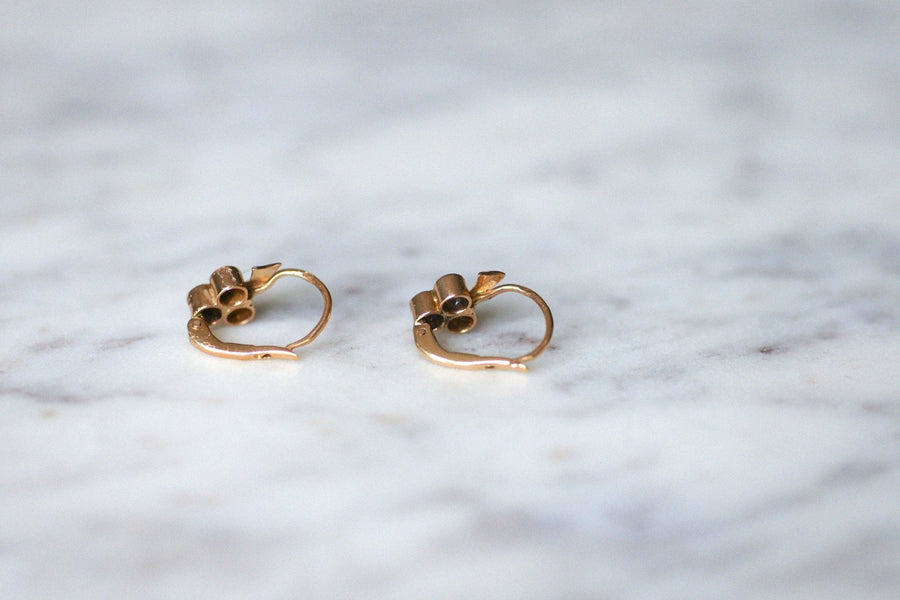 Antique cloverleaf earrings in pink gold and pearls - Galerie Pénélope