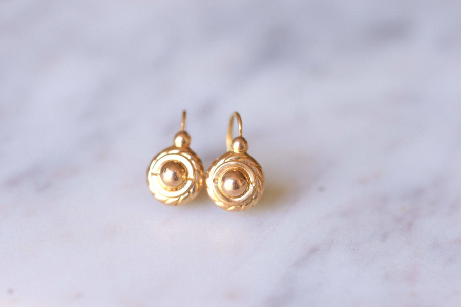 Antique yellow gold round sleeper earrings - Galerie Pénélope