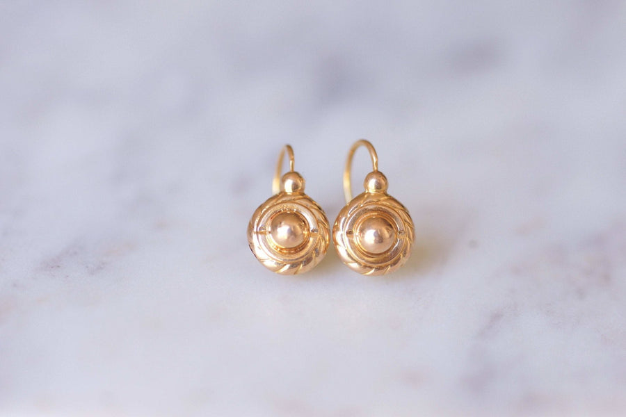 Antique yellow gold round sleeper earrings - Galerie Pénélope