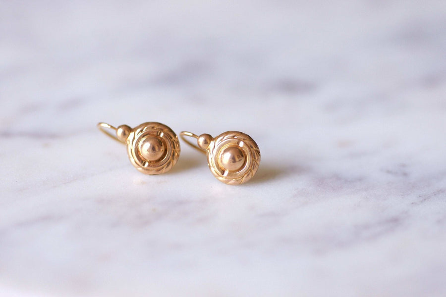Antique yellow gold round sleeper earrings - Galerie Pénélope