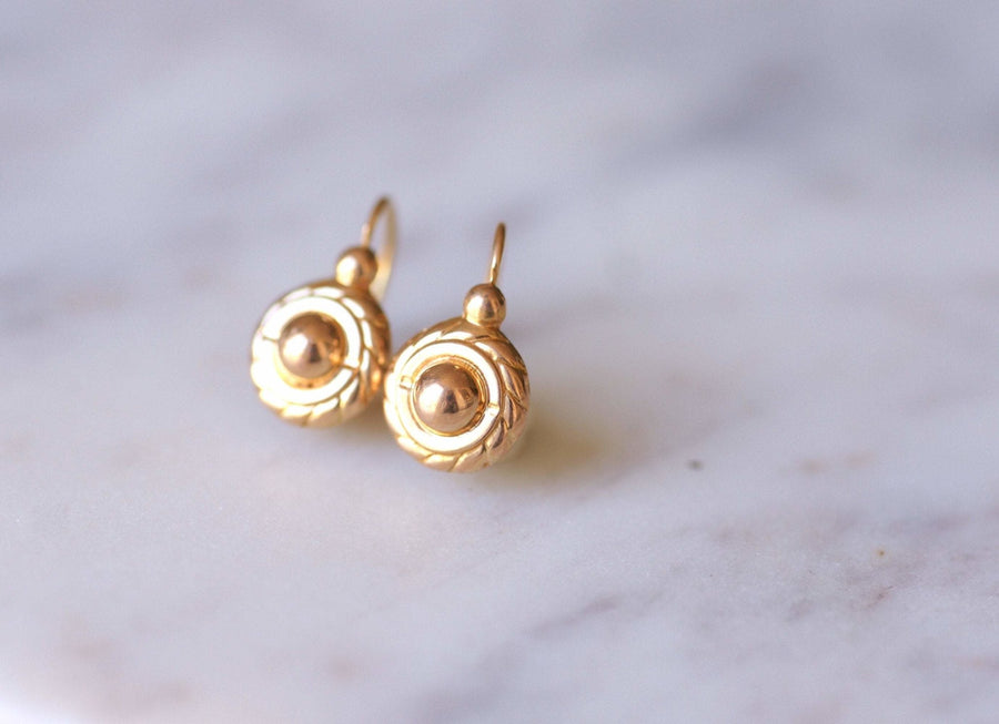Antique yellow gold round sleeper earrings - Galerie Pénélope