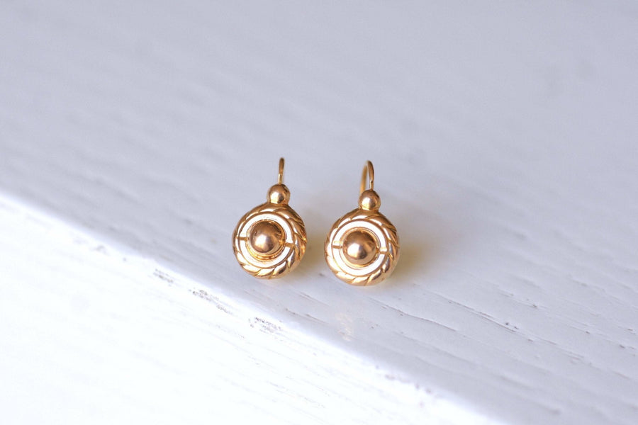 Antique yellow gold round sleeper earrings - Galerie Pénélope