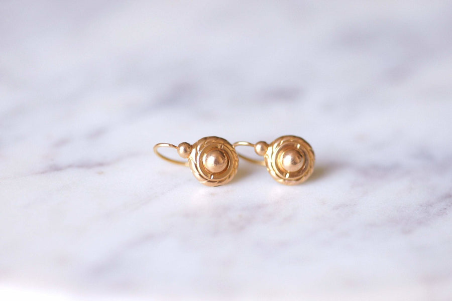 Antique yellow gold round sleeper earrings - Galerie Pénélope