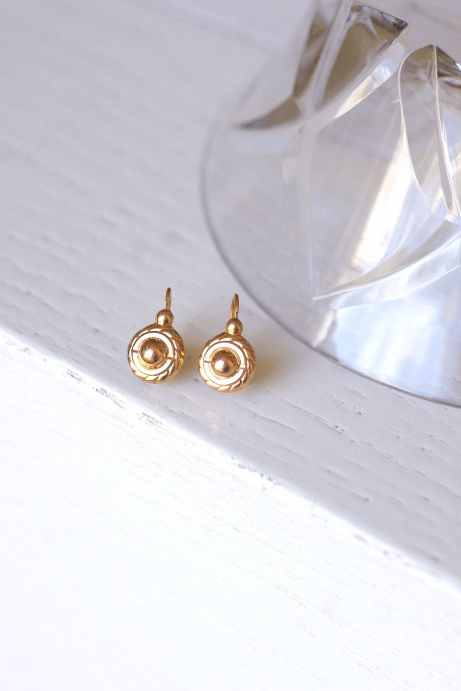 Antique yellow gold round sleeper earrings - Galerie Pénélope