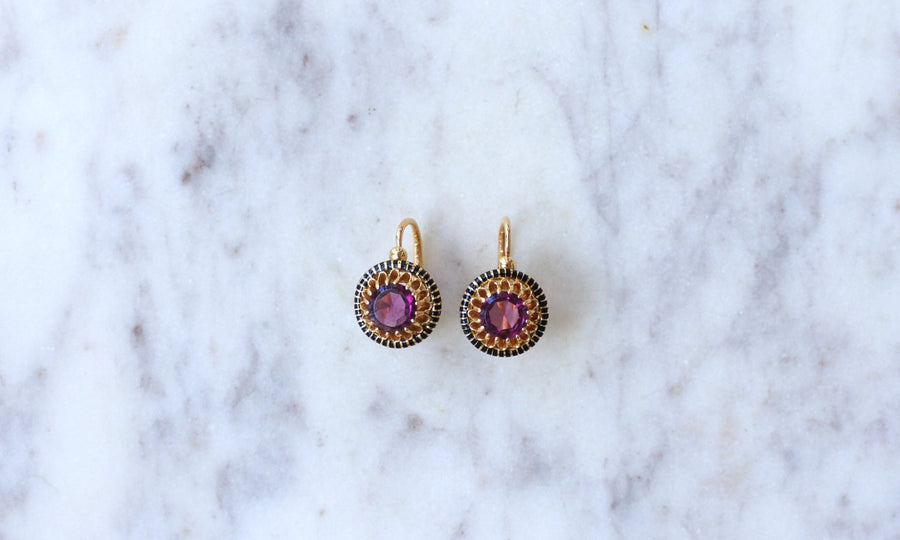 Yellow gold, enamel and garnet earrings - Galerie Pénélope