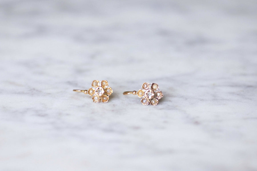 Antique flower, pearl and diamond earrings - Penelope Gallery