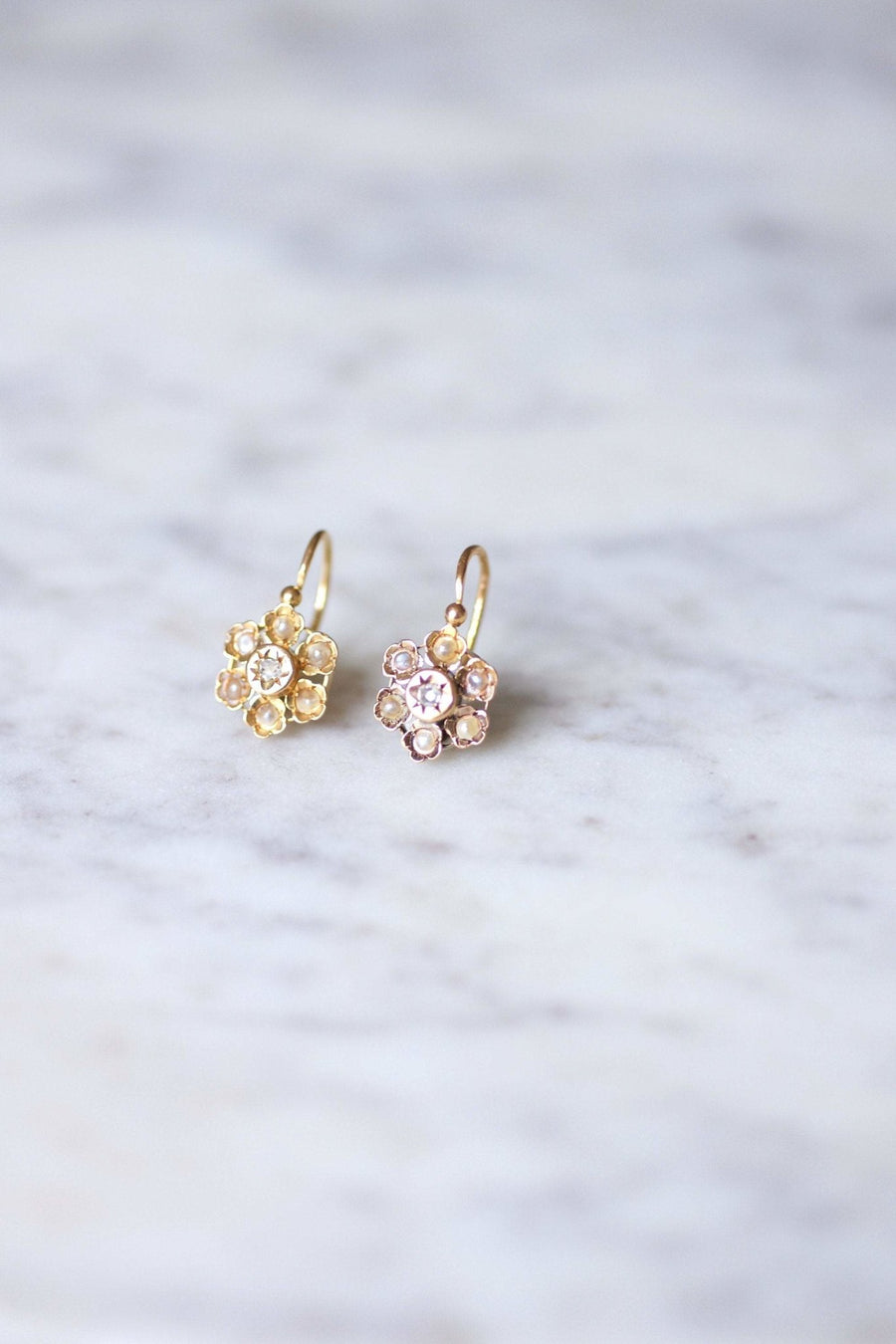 Antique flower, pearl and diamond earrings - Penelope Gallery