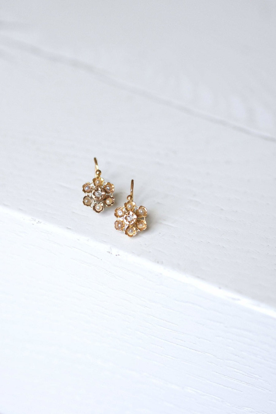 Antique flower, pearl and diamond earrings - Penelope Gallery