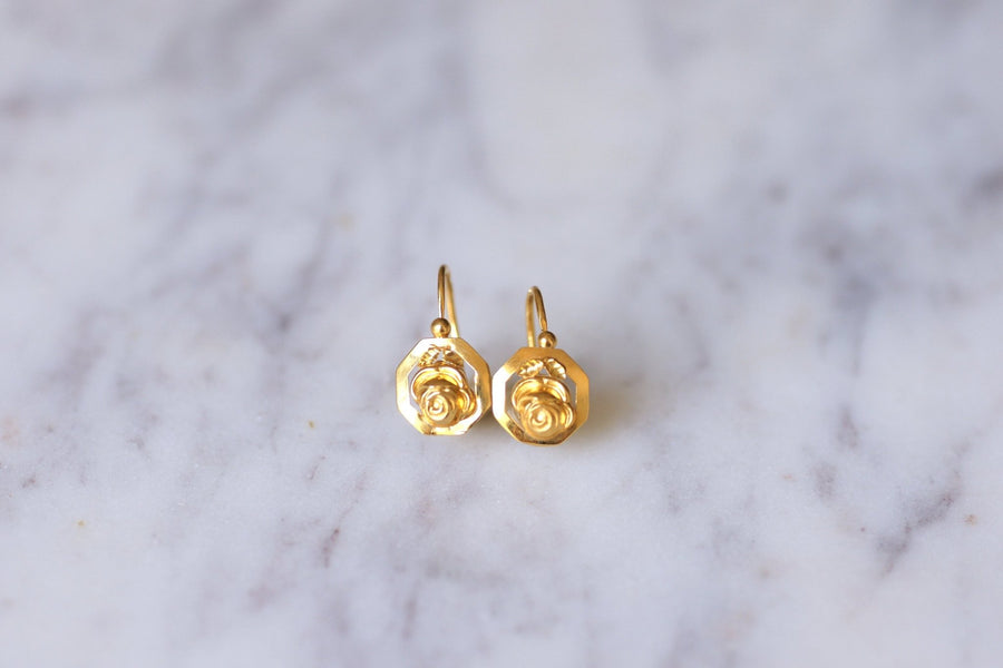 Art Deco yellow gold flower earrings - Galerie Pénélope