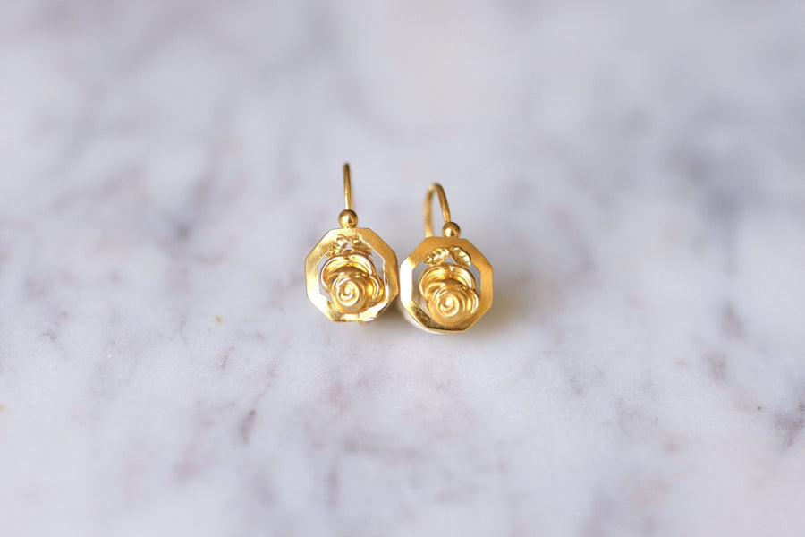 Art Deco yellow gold flower earrings - Galerie Pénélope