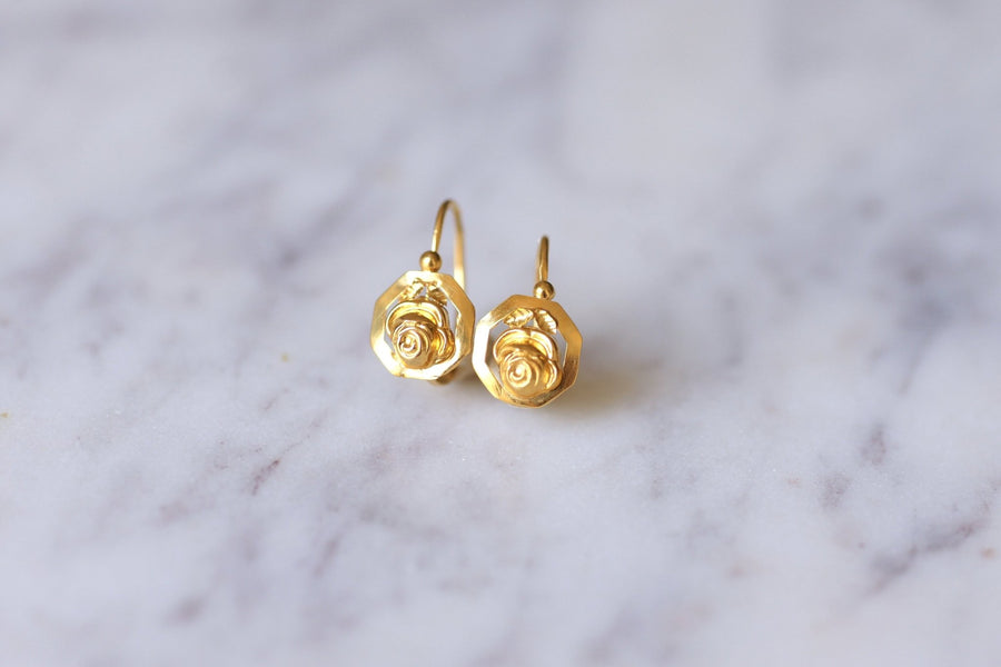 Art Deco yellow gold flower earrings - Galerie Pénélope