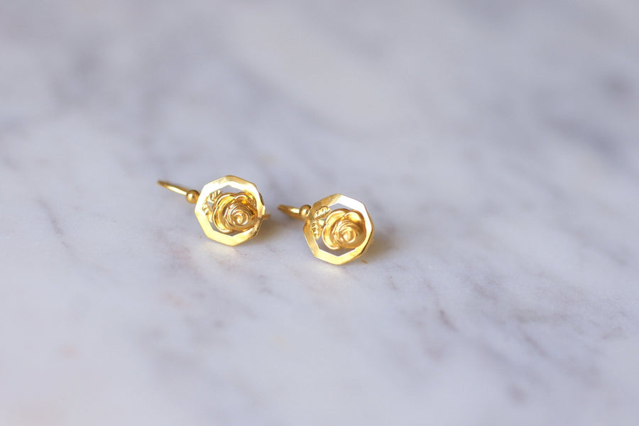 Art Deco yellow gold flower earrings - Galerie Pénélope