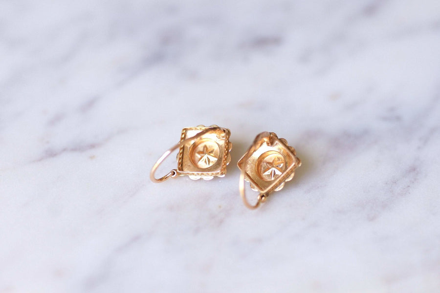 Antique pink and yellow gold sleeper flower earrings - Galerie Pénélope