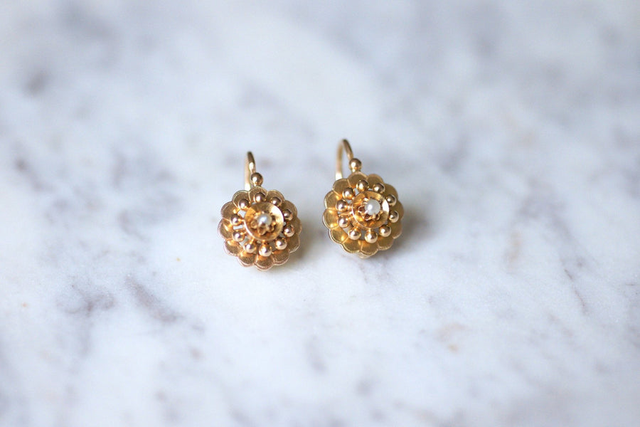 Antique pink gold and pearl flower earrings - Penelope Gallery