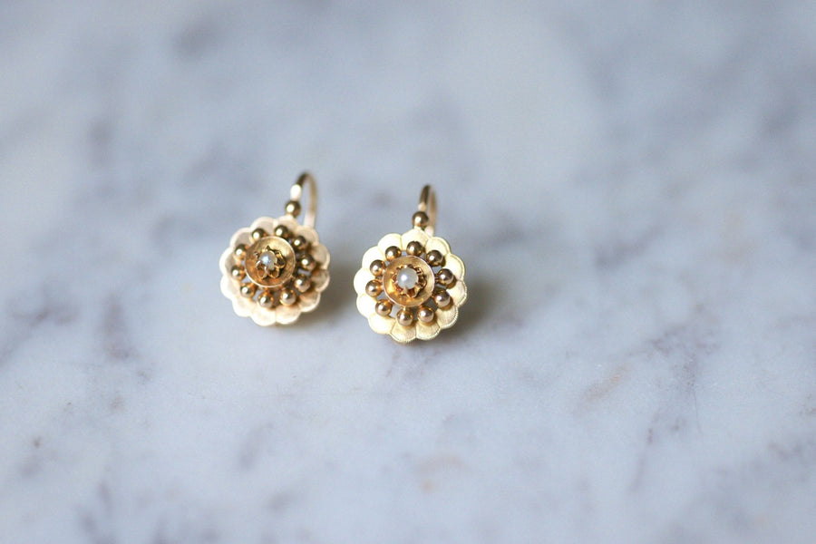 Antique pink gold and pearl flower earrings - Penelope Gallery
