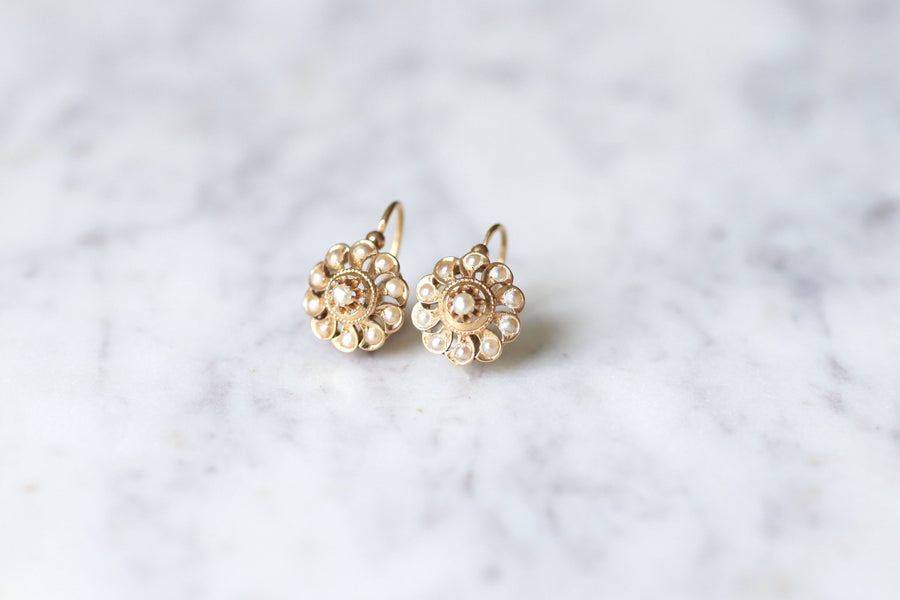 Antique pink gold and pearl earrings - Galerie Pénélope