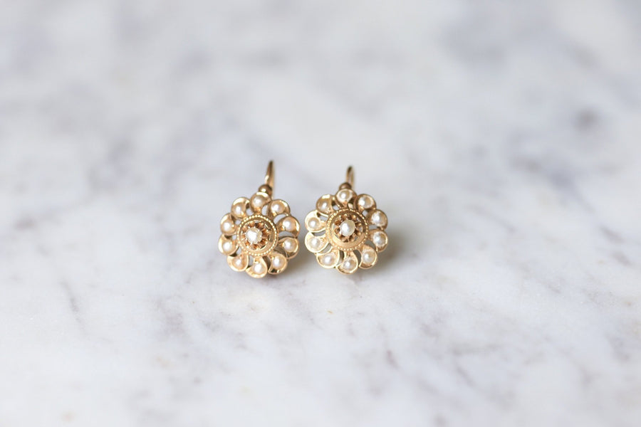 Antique pink gold and pearl earrings - Galerie Pénélope