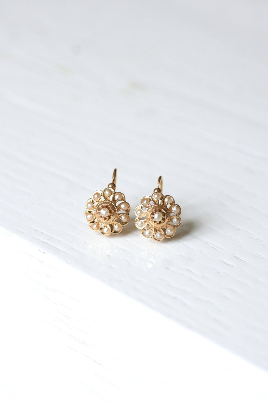 Antique pink gold and pearl earrings - Galerie Pénélope