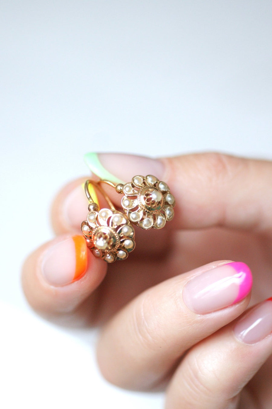 Antique pink gold and pearl earrings - Galerie Pénélope