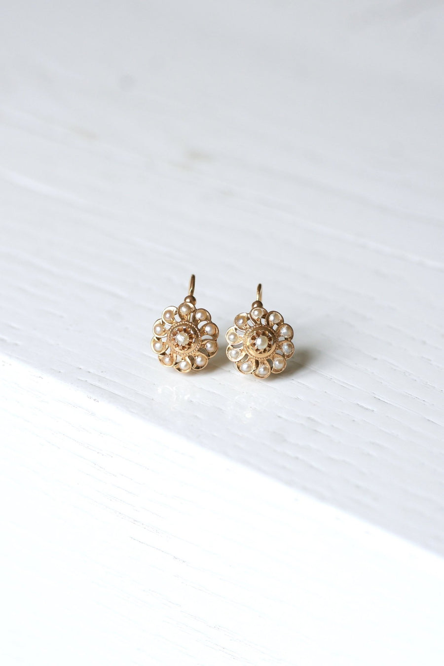 Antique pink gold and pearl earrings - Galerie Pénélope