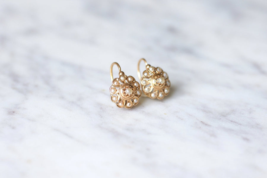 Antique pink gold and pearl earrings - Galerie Pénélope