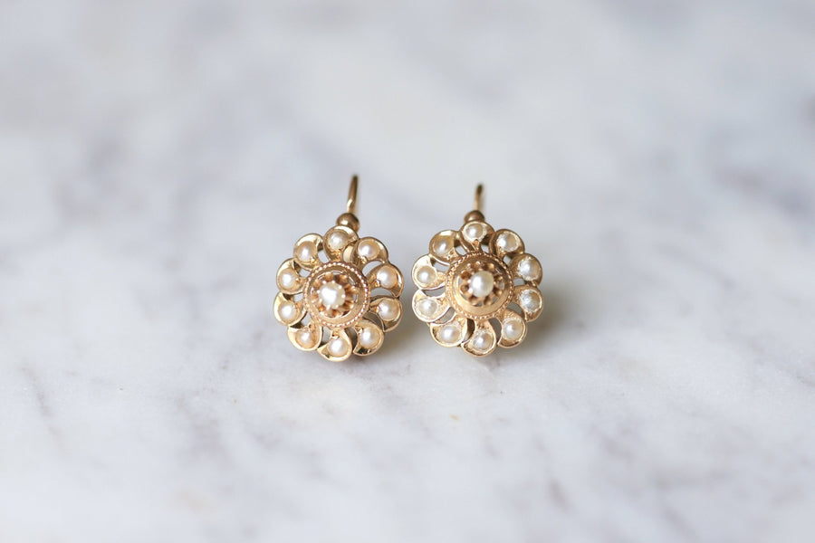 Antique pink gold and pearl earrings - Galerie Pénélope