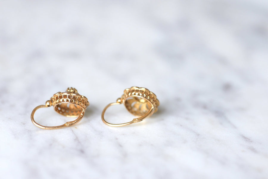 Antique pink gold and pearl earrings - Galerie Pénélope