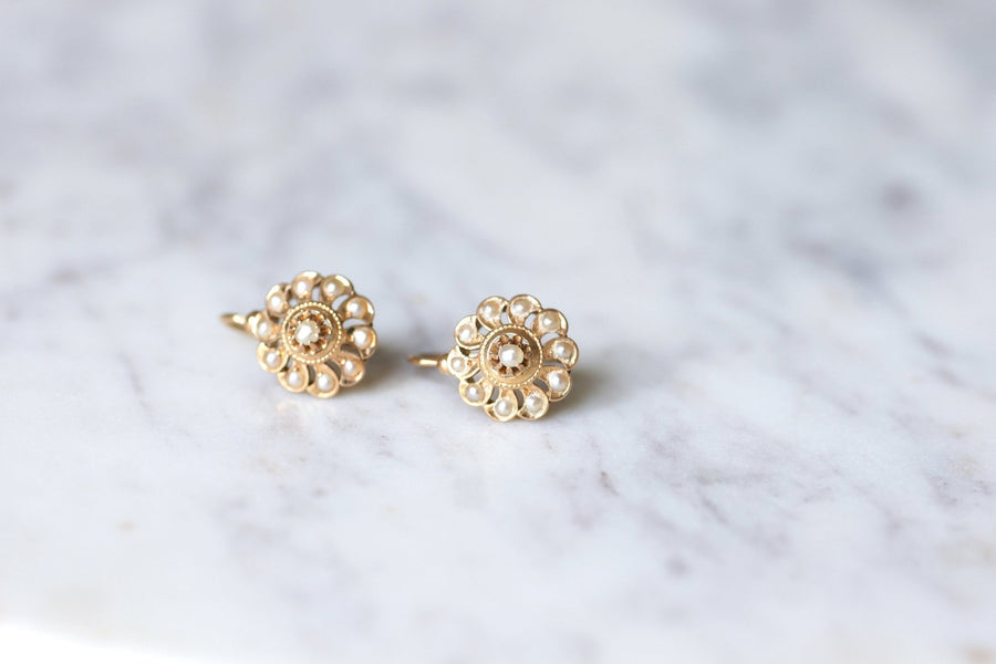Antique pink gold and pearl earrings - Galerie Pénélope
