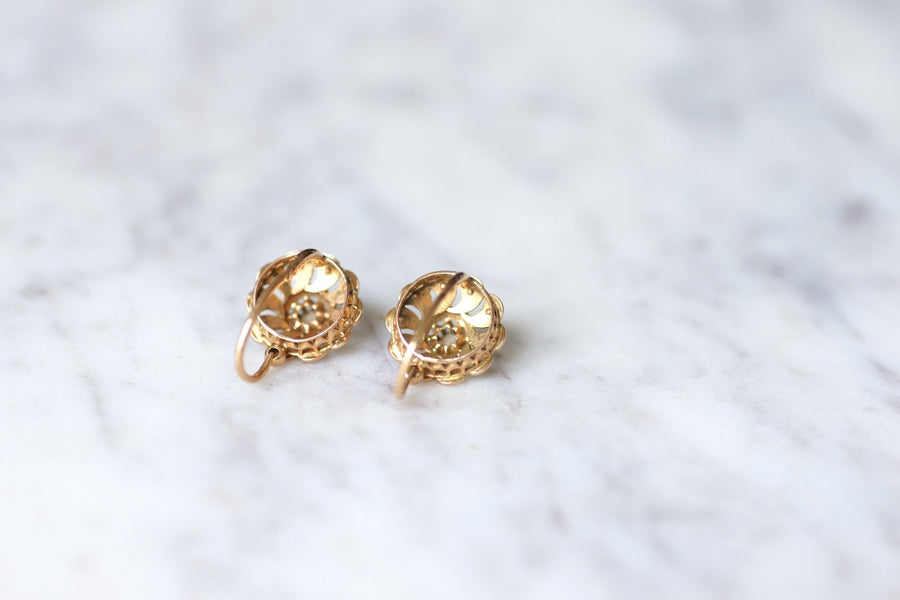 Antique pink gold and pearl earrings - Galerie Pénélope