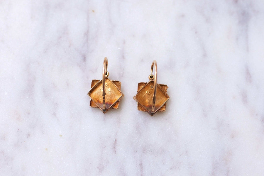 Antique pink gold and pearls square flower earrings - Galerie Pénélope