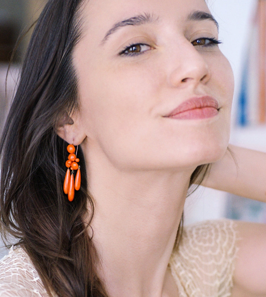 Antique gold and coral drop girandoles earrings - Galerie Pénélope