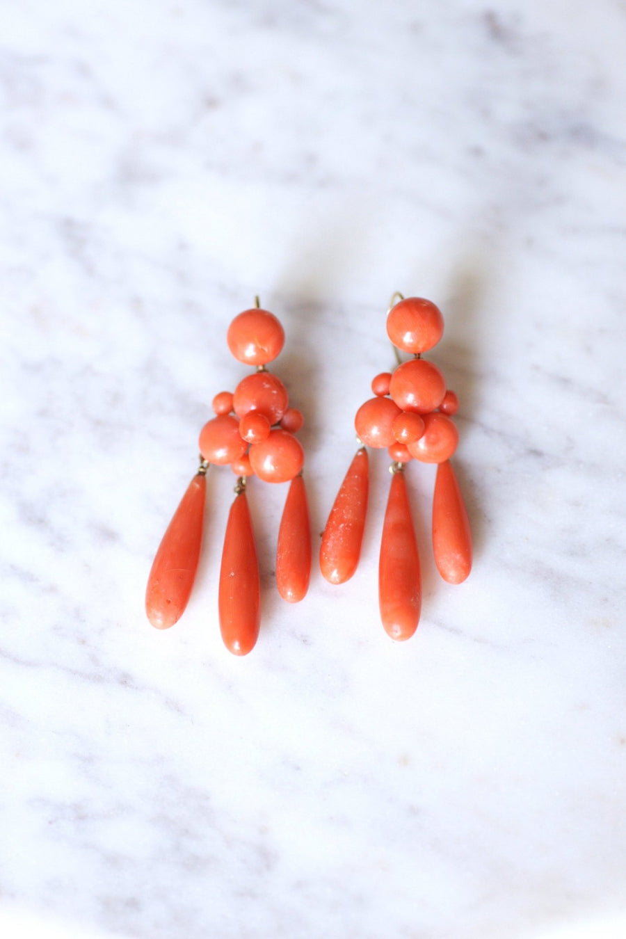 Antique gold and coral drop girandoles earrings - Galerie Pénélope