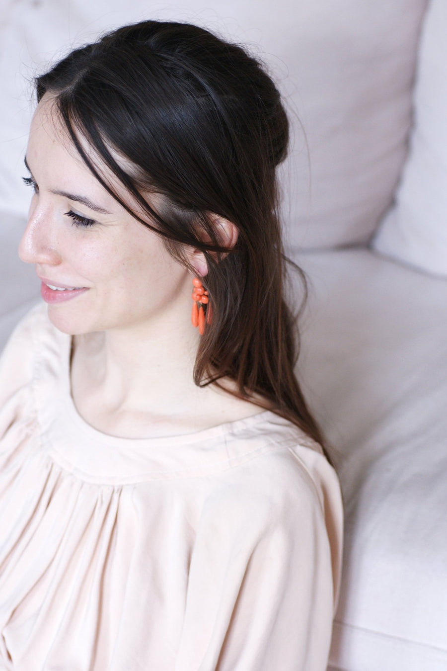 Antique gold and coral drop girandoles earrings - Galerie Pénélope