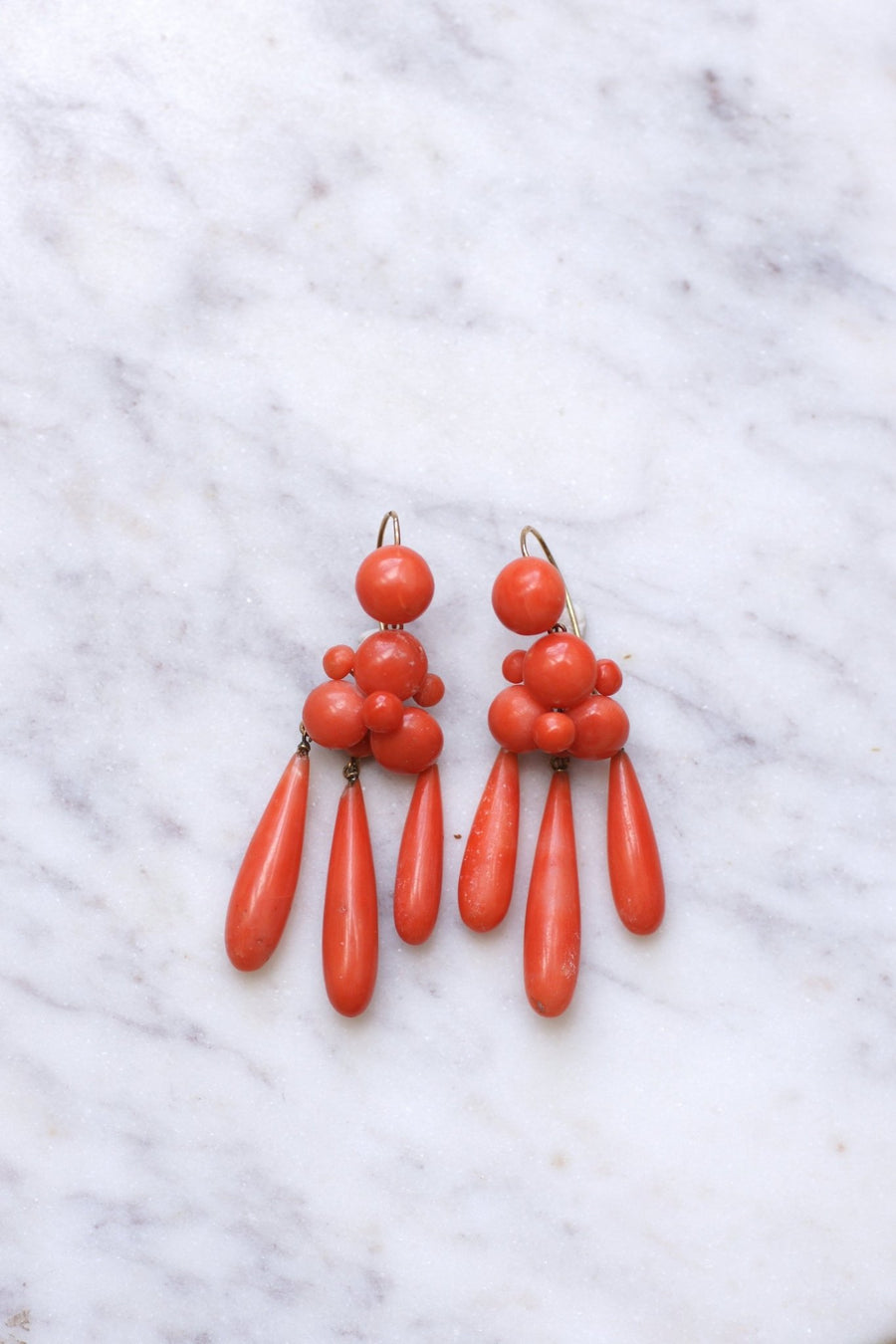 Antique gold and coral drop girandoles earrings - Galerie Pénélope