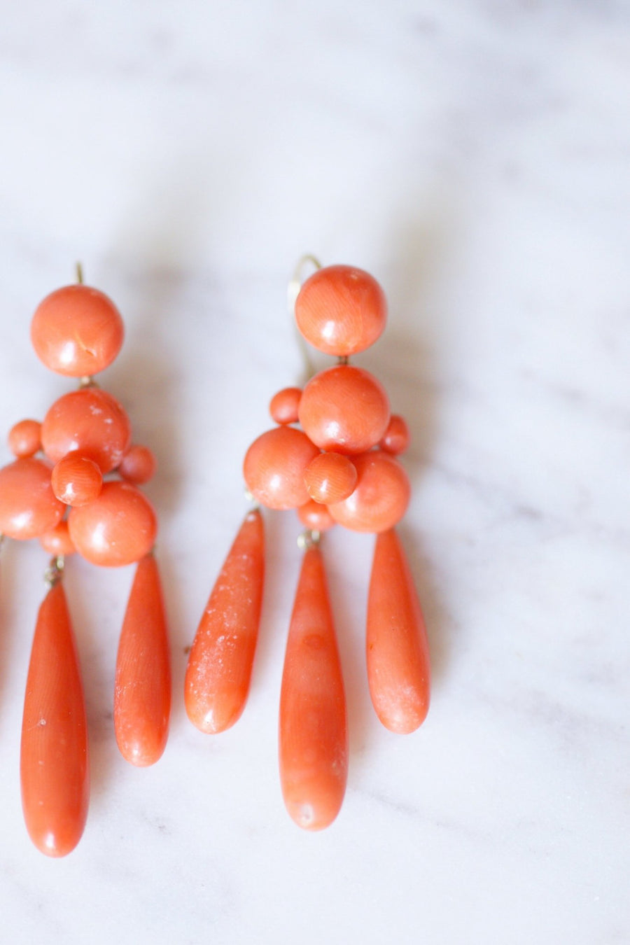 Antique gold and coral drop girandoles earrings - Galerie Pénélope